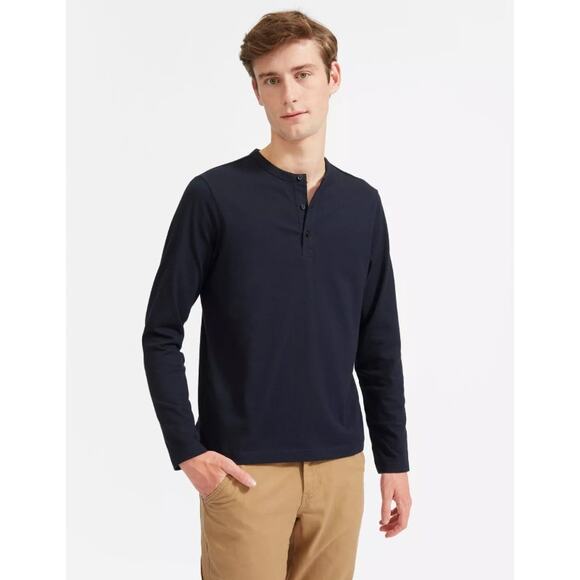 EVERLANE Men's Premium Weight Henley Shirt Large Navy Blue Long Sleeves NWT - Picture 1 of 9